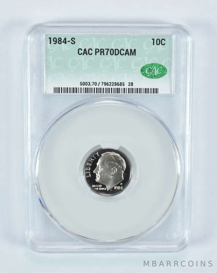 1984-S Roosevelt Dime PR70 DCAM CAC CACg