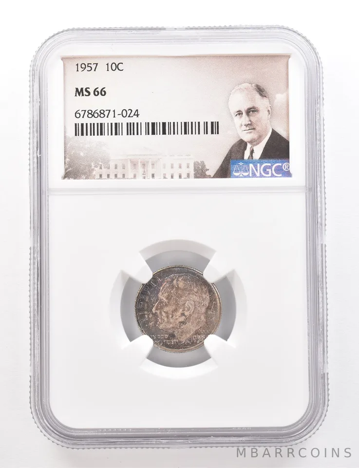 1957 Roosevelt Dime MS66 NGC Beautiful Tone *3377