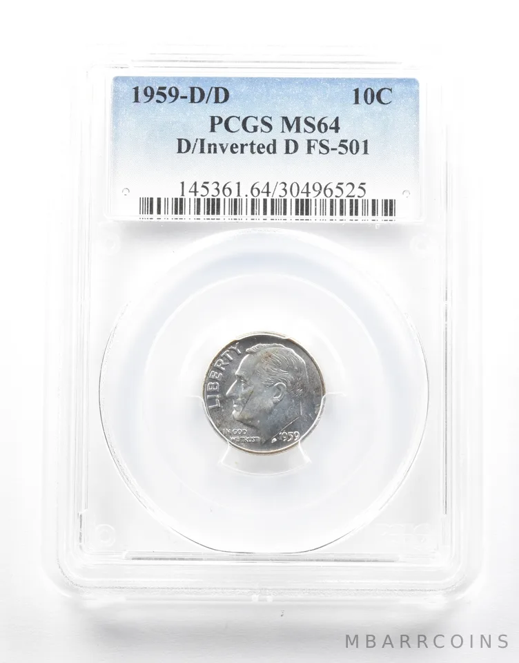 1959-D/D Roosevelt Dime D/Inverted D FS-501 MS64 PCGS *2159