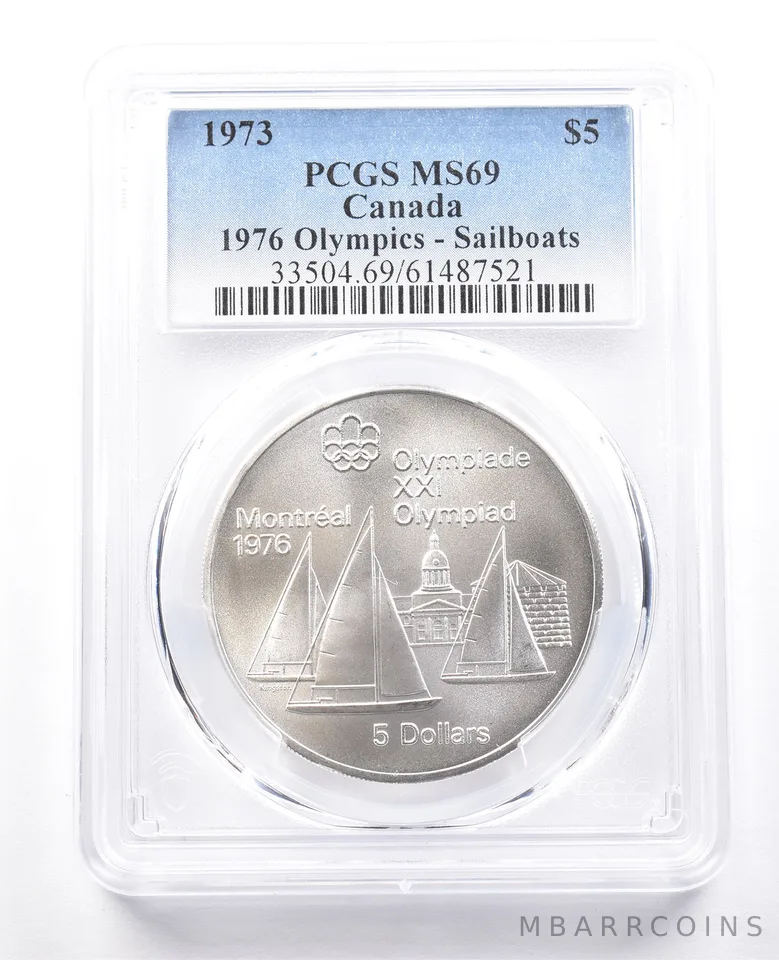1973 Canada 5 Dollars Silver Montreal Olympics Sailboats MS69 PCGS