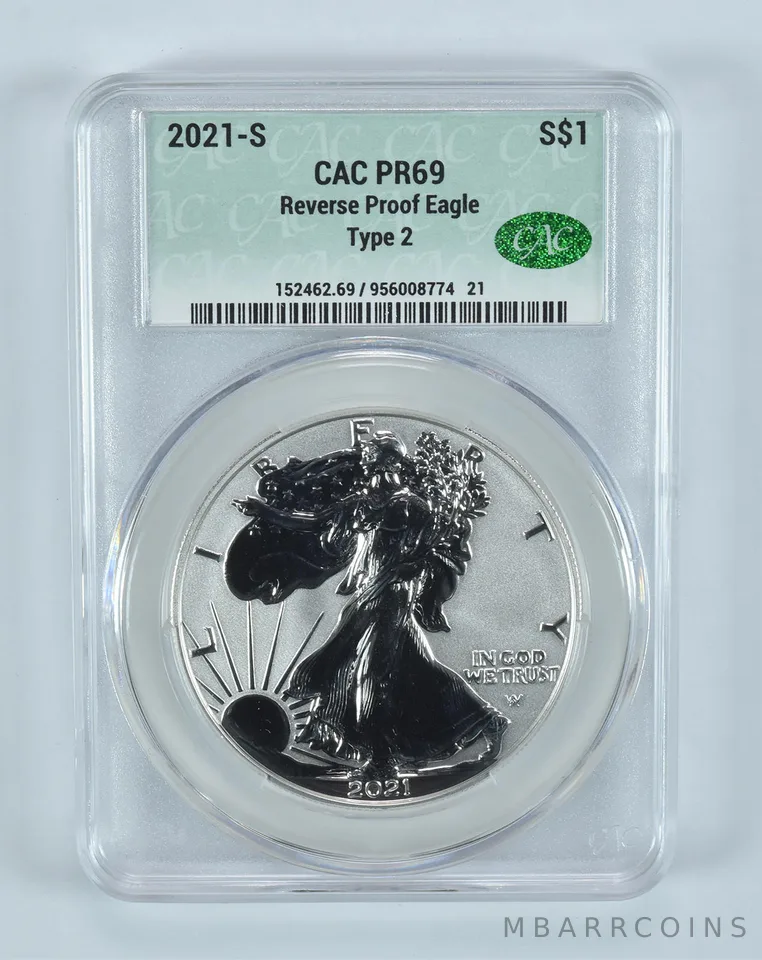 2021-S American Silver Eagle Type 2 Reverse PR69 CAC CACg