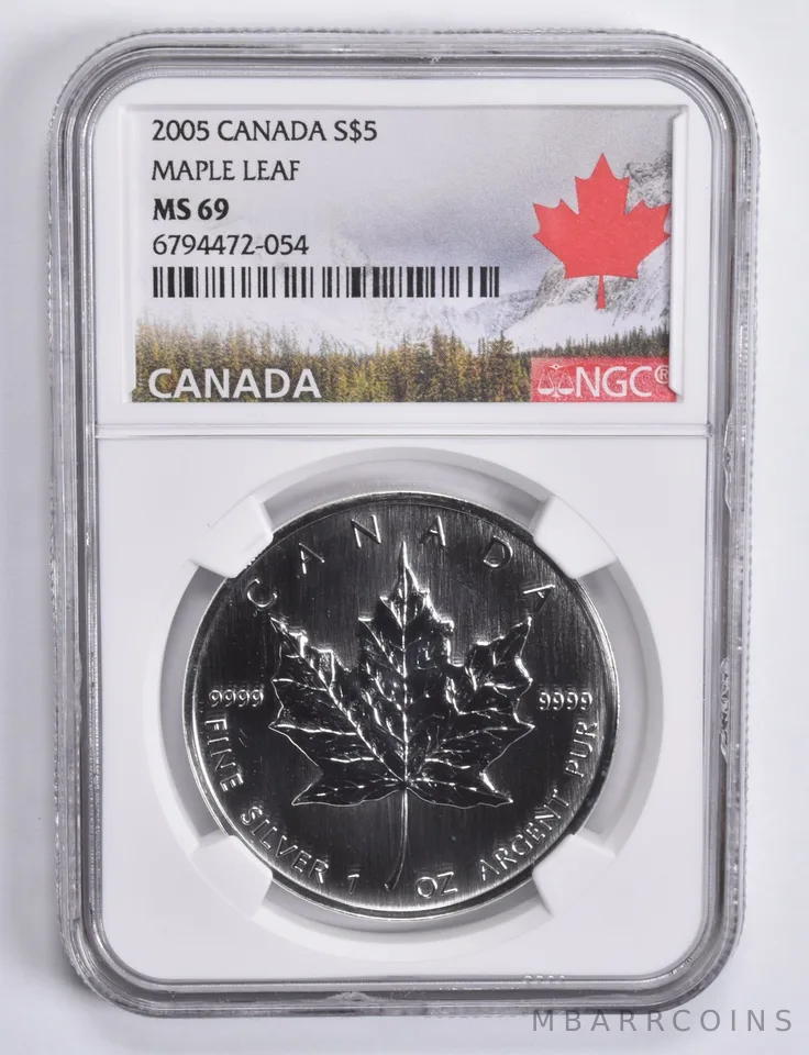 2005 Canada 5 Dollars Silver Maple Leaf MS69 NGC Canada Lbl