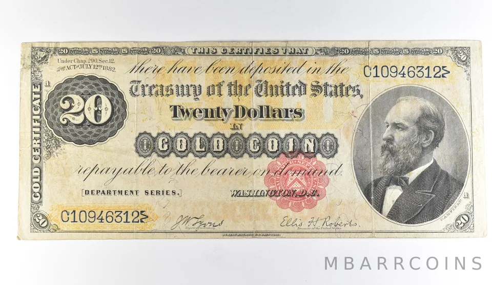 1882 Series $20 Gold Certificate Large Note Yellow Seal *1706