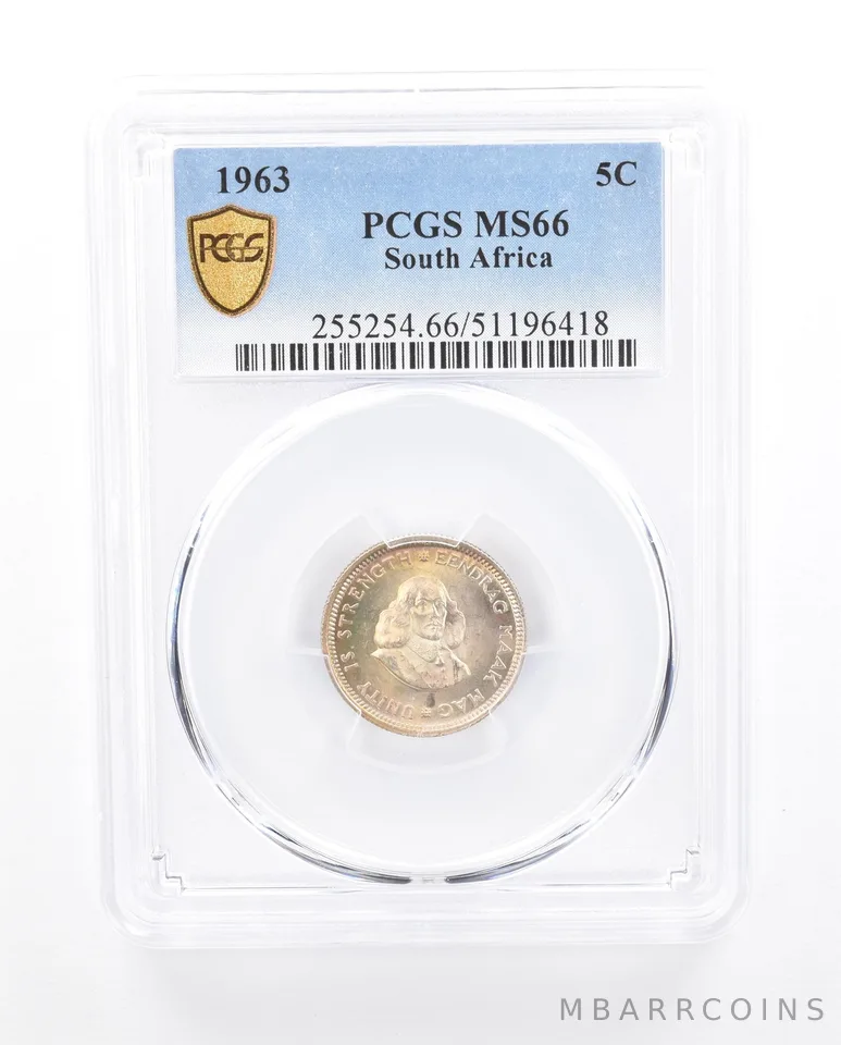 1963 South Africa 5 Cents MS66 PCGS Beautiful Tone *5377