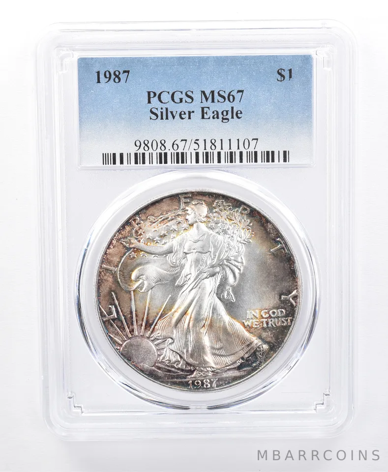 1987 American Silver Eagle MS67 PCGS Smoky Tone *8625