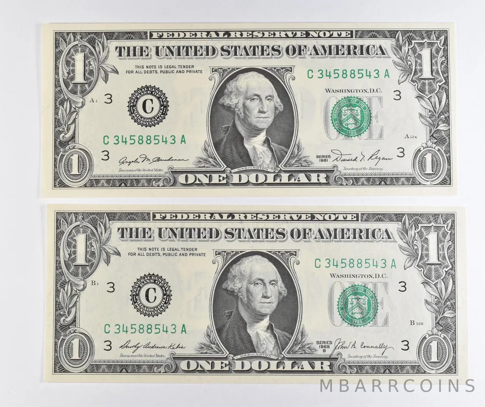 Lot (2) Matching Radar Numbers 1969 B/1981 $1 Philadelphia PA FRN *1711