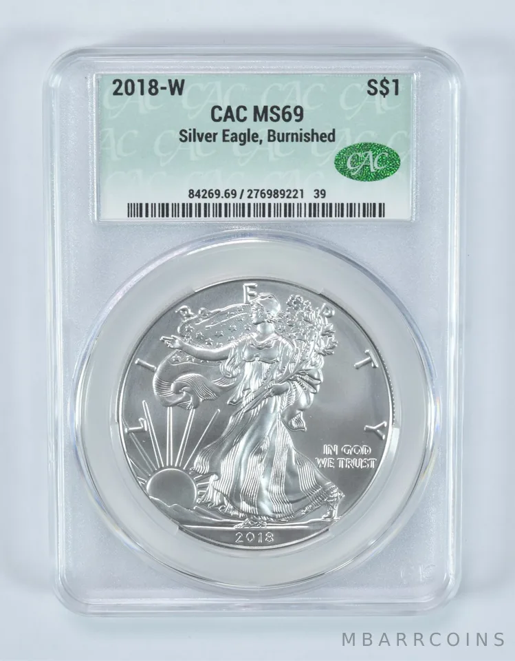 2018-W Burnished Silver Eagle MS69 CAC CACg