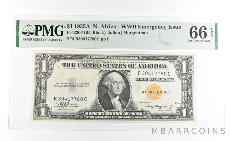 PMG 66 Unc EPQ 1935 A $1 North Africa WWII Emergency Issue Fr#2306 a1110