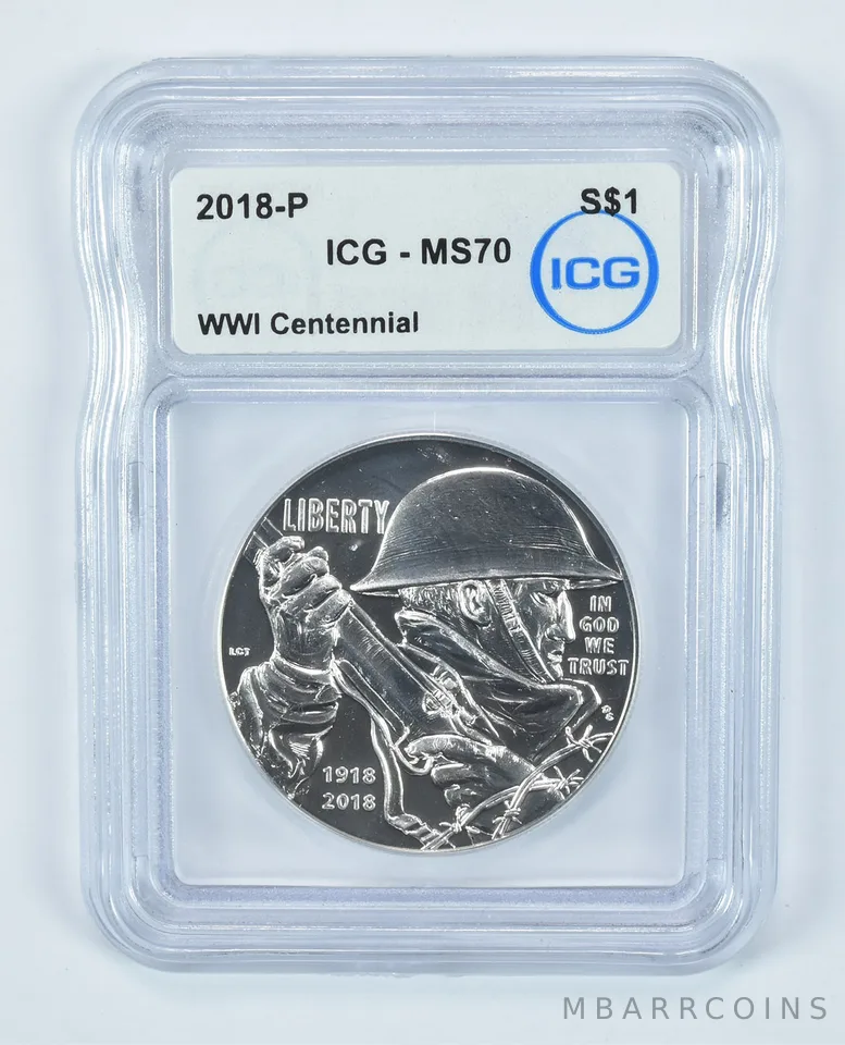 2018-P World War I Centennial Commemorative Silver Dollar MS70 ICG