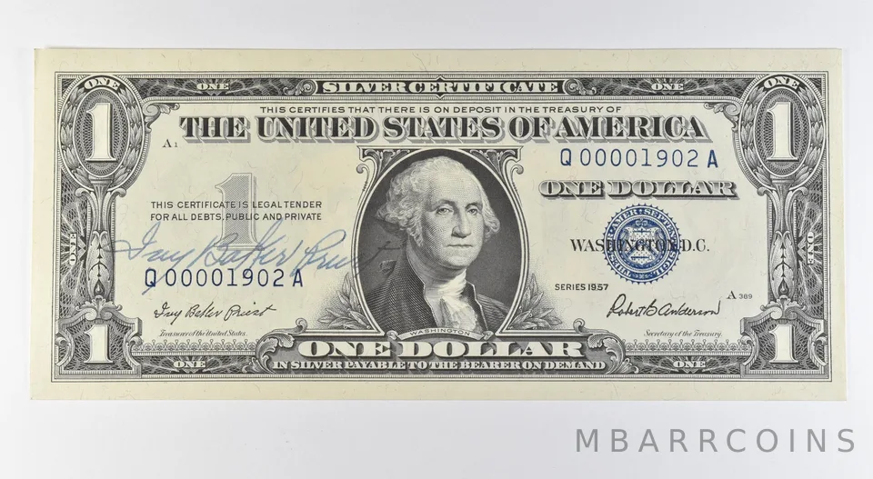 1957 $1 Silver Certificate Blue Seal Courtesy Signature 1902 Low Serial *9642