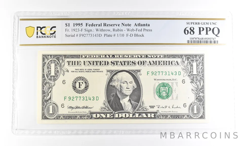 1995 $1 Atlanta GA FRN Fr#1923-F Superb Gem Unc 68 PPQ PCGS a2889