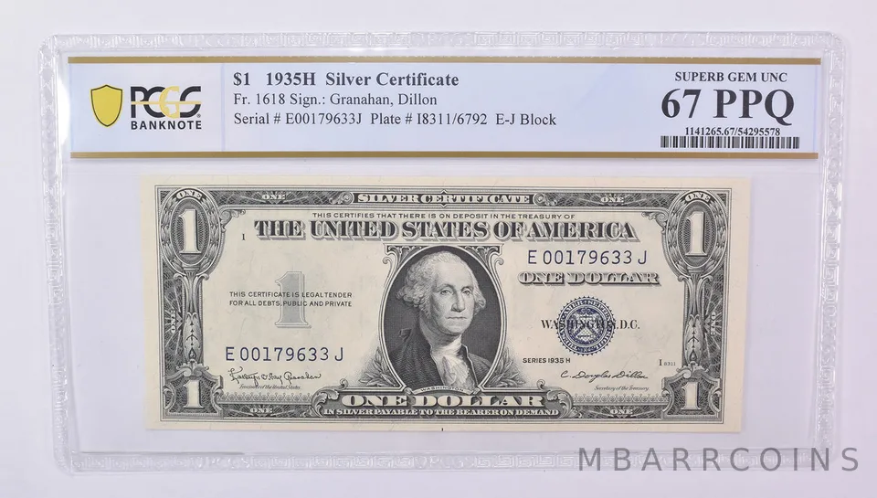 1935 H $1 Silver Certificate Fr#1618 Superb Gem Unc 67 PPQ PCGS