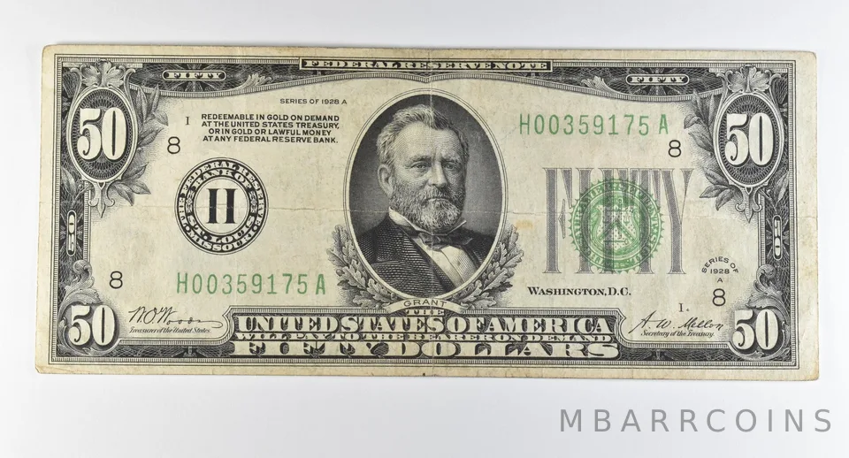 1928 A $50 St Louis MO FRN Light Green Seal Gold Certificate *0344