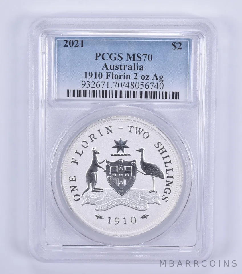 2021 Australia 2 Dollars 1910 Florin 2 Oz Silver MS70 PCGS