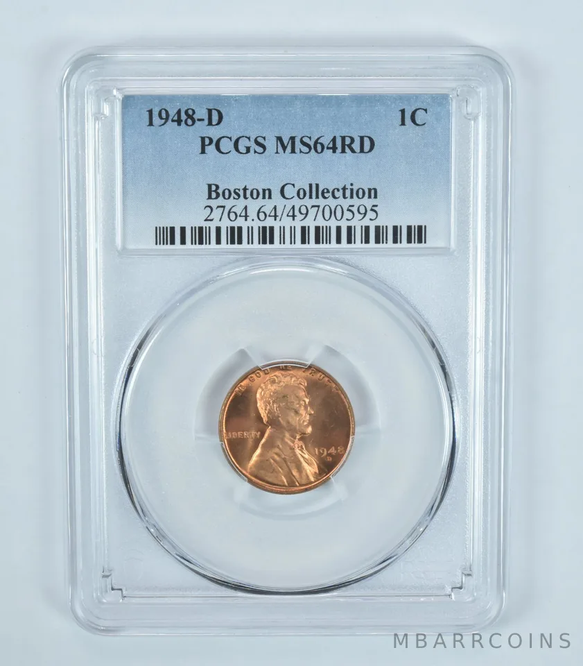 1948-D Lincoln Wheat Cent Boston Collection MS64 RD PCGS Blue Label