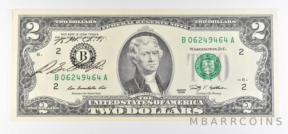 2009 $2 New York NY FRN Green Seal Courtesy Signature *0913