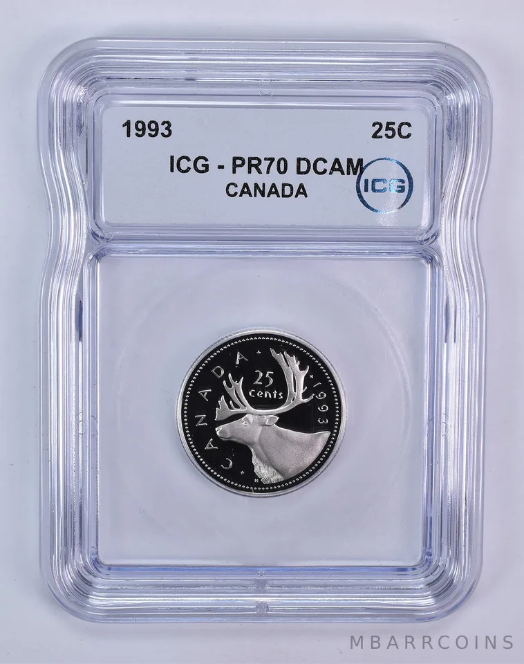 1993 Canada 25 Cents Caribou PR70 DCAM ICG