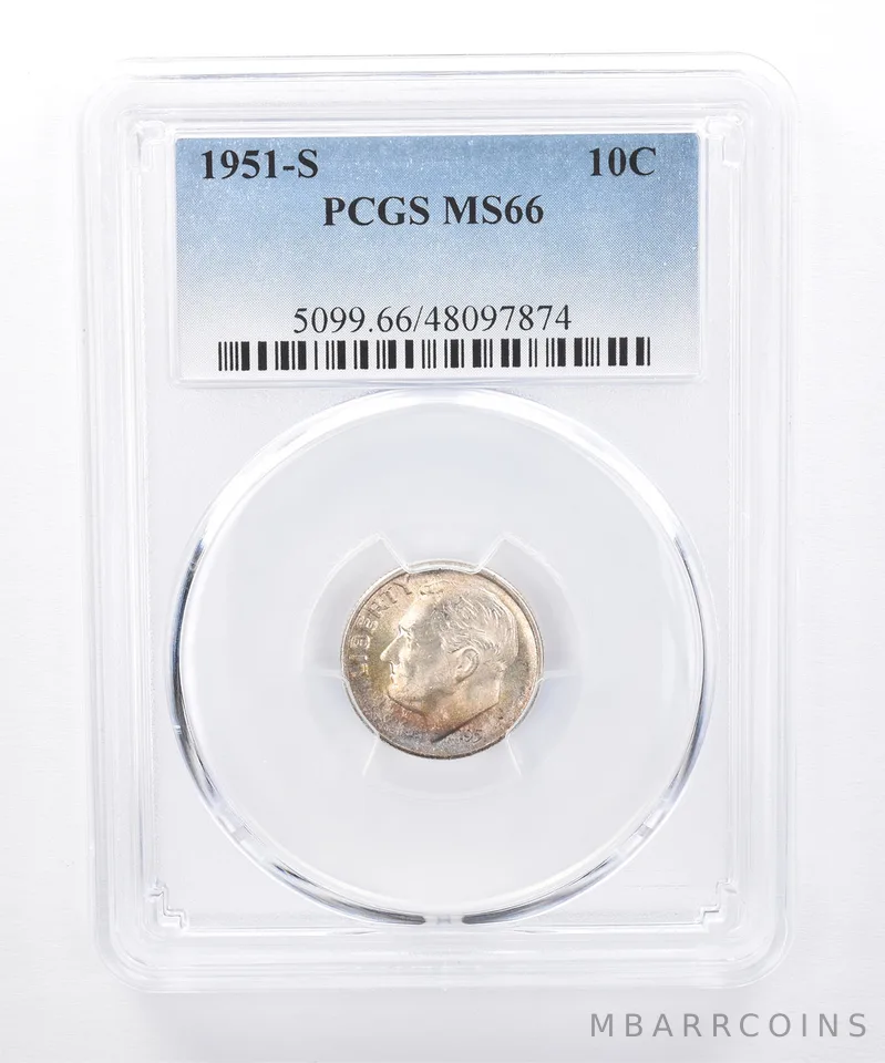 1951-S Roosevelt Dime MS66 PCGS Beautiful Tone *8360