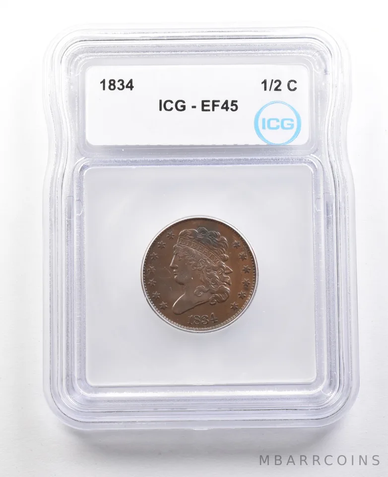 1834 Classic Head Half Cent EF45 ICG *3541