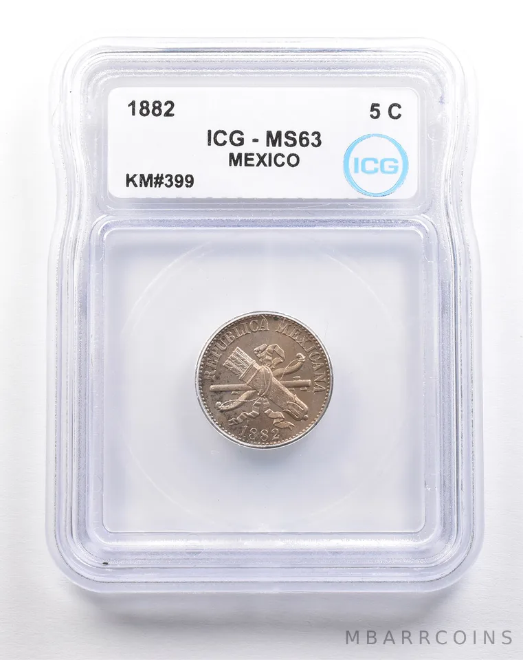1882 Mexico 5 Centavos KM#399 MS63 ICG *5496