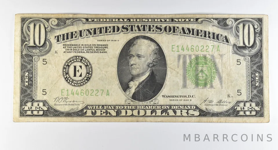 1928 B $10 Richmond VA FRN Light Green Seal Gold Certificate *0337