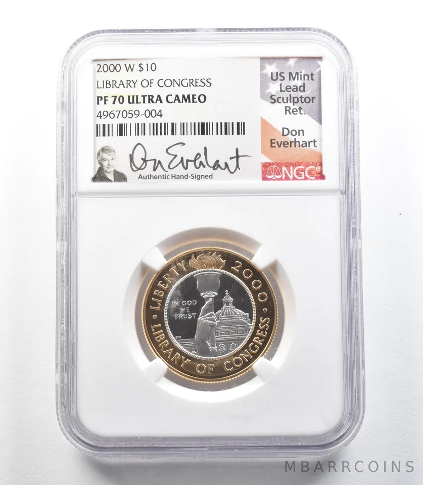 2000-W $10 Library Of Congress Bimetallic Commemorative Everhart PF70 NGC a0143