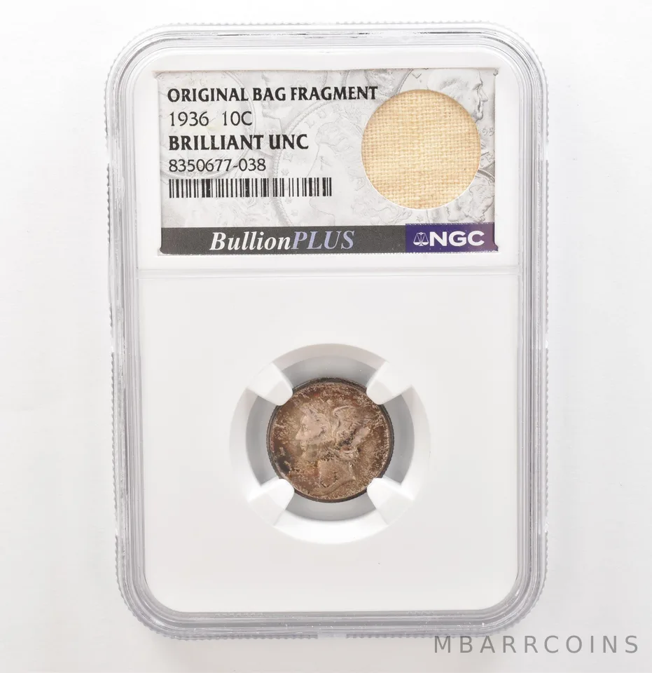 1936 Mercury Dime Original Bag Fragment BU NGC Beautiful Tone a3935