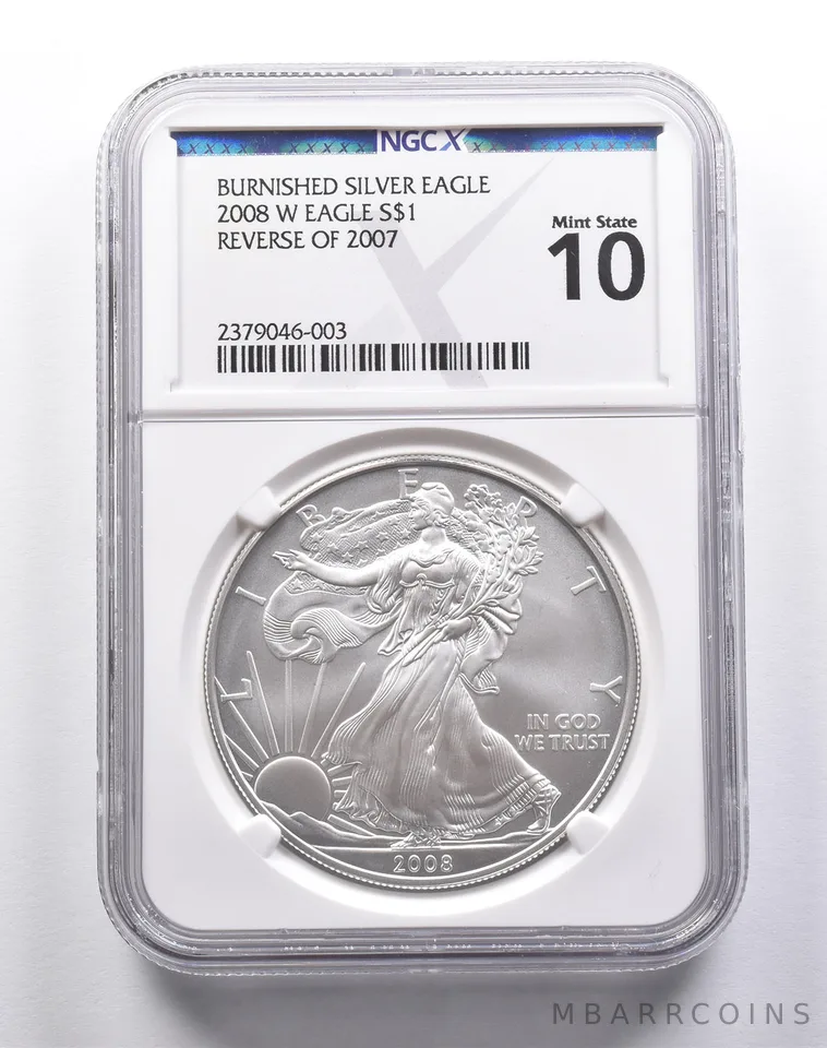 MS10 2008-W American Burnished Silver Eagle Reverse Of 2007 NGC X a3758