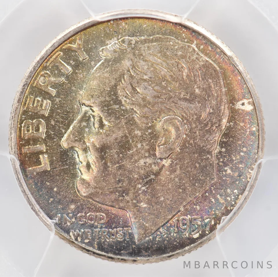 1957 Roosevelt Dime AU58 PCGS Beautiful Tone *0884