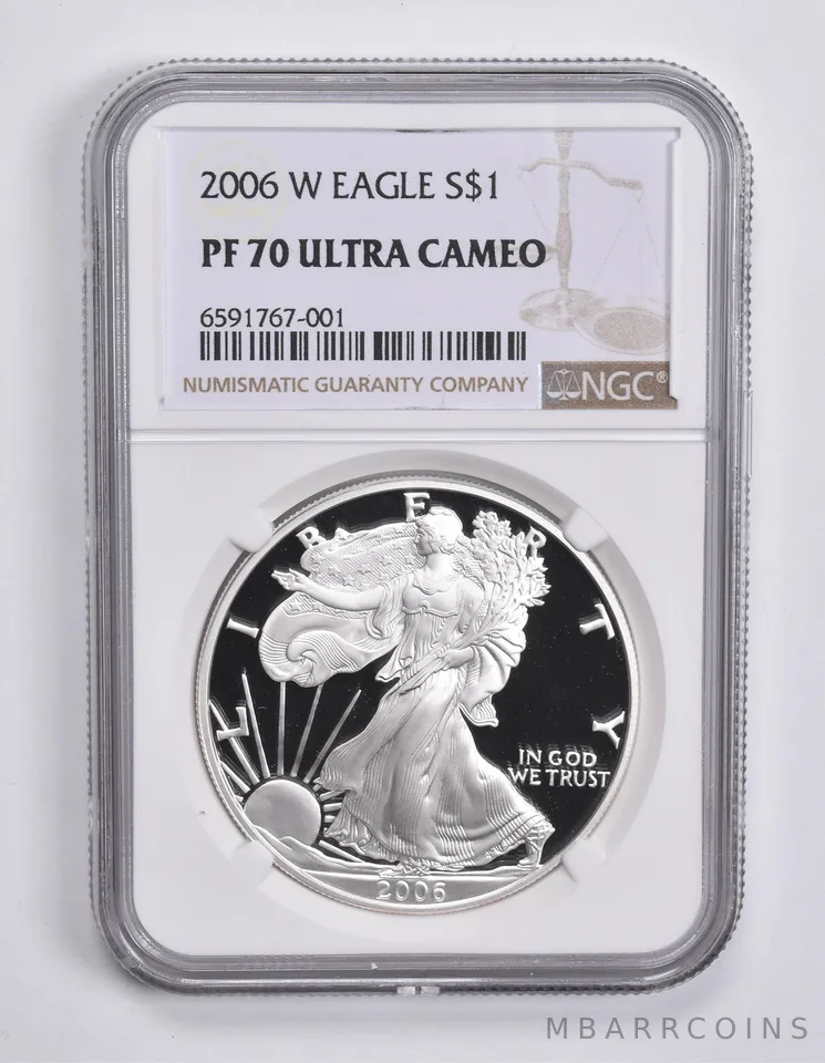 2006-W American Silver Eagle 1 Oz PF70 UCAM NGC Brown Label
