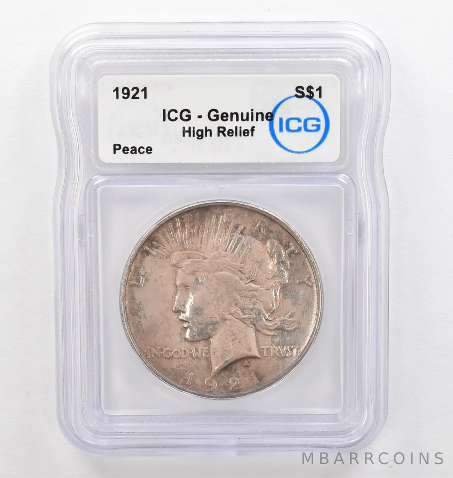 1921 Peace Silver Dollar High Relief Genuine ICG Beautiful Tone *0260