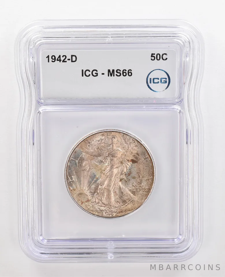 1942-D Walking Liberty Half Dollar MS66 ICG Beautiful Tone *4372