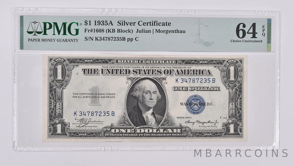 1935-A $1 Silver Certificate 64 EPQ PMG Fr. 1608 Choice Unc