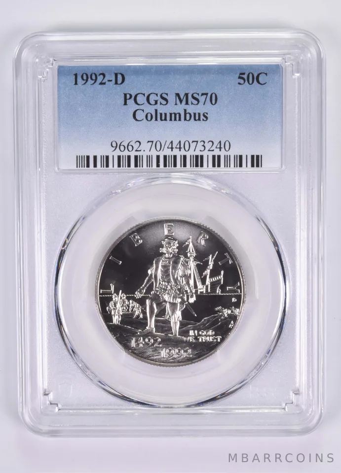 1992 -D Columbus Commemorative Half Dollar MS70 PCGS Blue Label