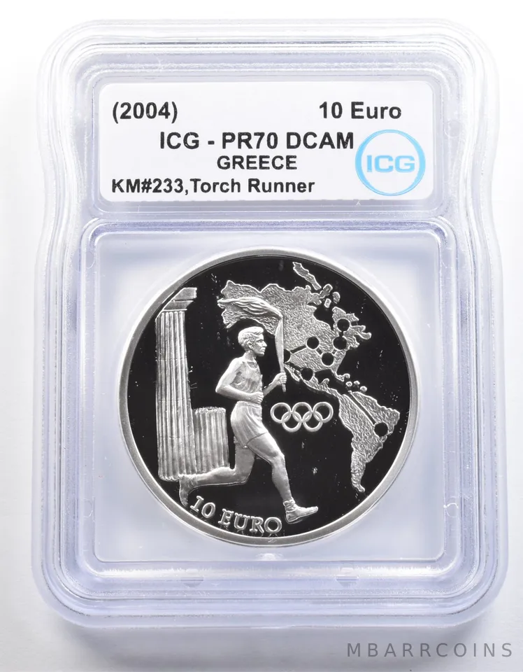 (2004) Greece 10 Euro Olympic Torch Runner KM#233 PR70 DCAM ICG *4056
