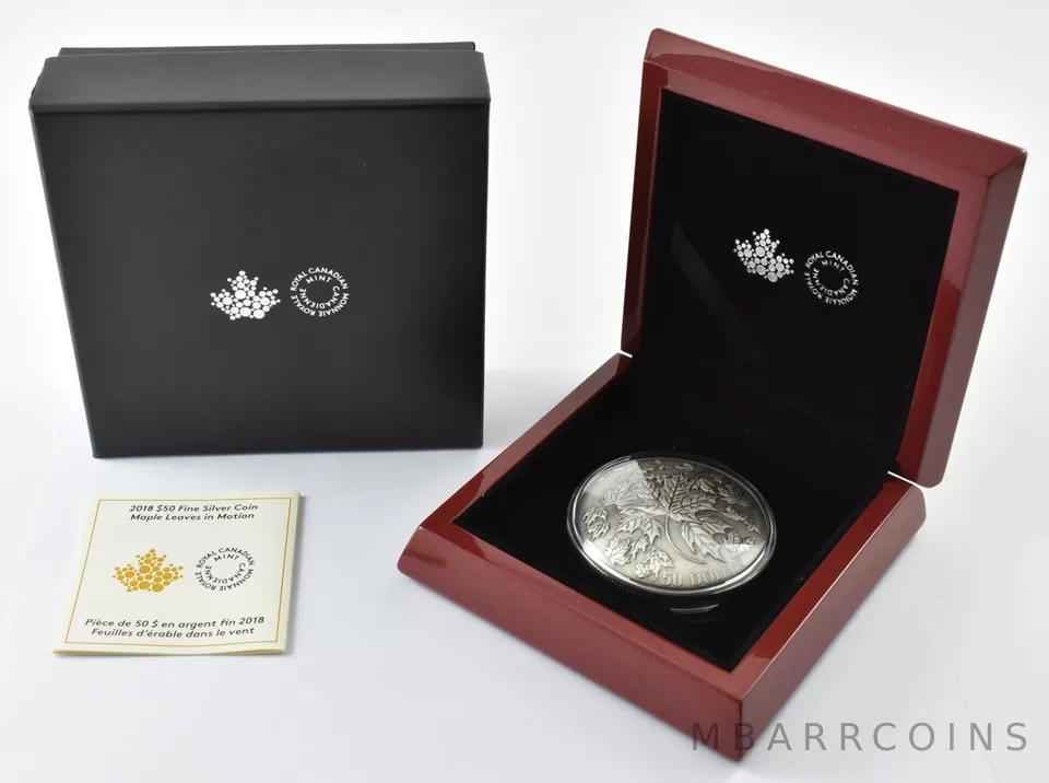 2018 Canada 50 Dollars Silver Maple Leaves In Motion W/ OGP a3843