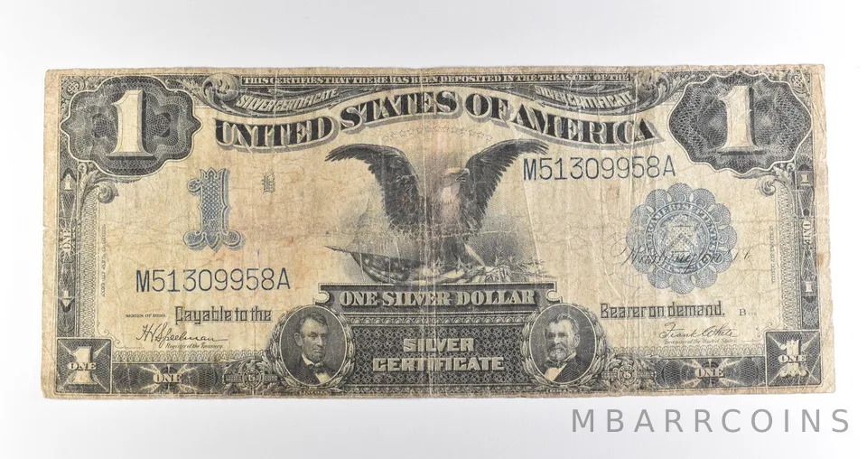 1899 $1 Silver Certificate Black Eagle Blue Seal Large Note *4492