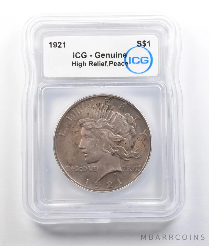 1921 Peace Silver Dollar High Relief Genuine ICG *9343