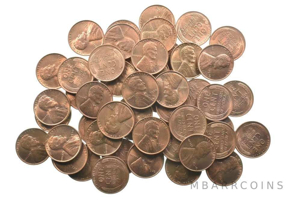 Lot of (50) 1930 BU Lincoln Wheat Cents Roll a1069