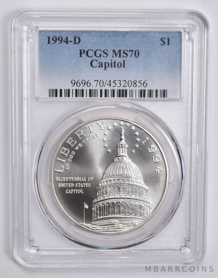 1994-D Capitol Commemorative Dollar MS70 PCGS Blue Label