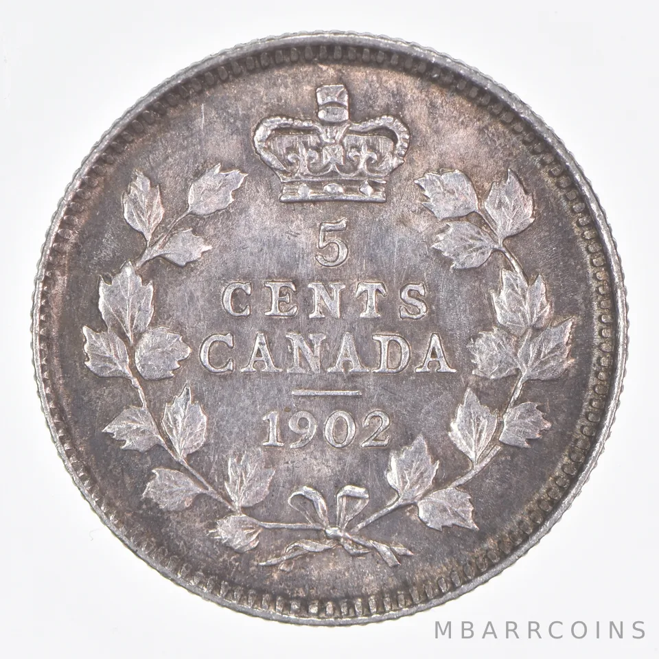 Better Date - 1902 Canada 5 Cents World Coin- Silver *243