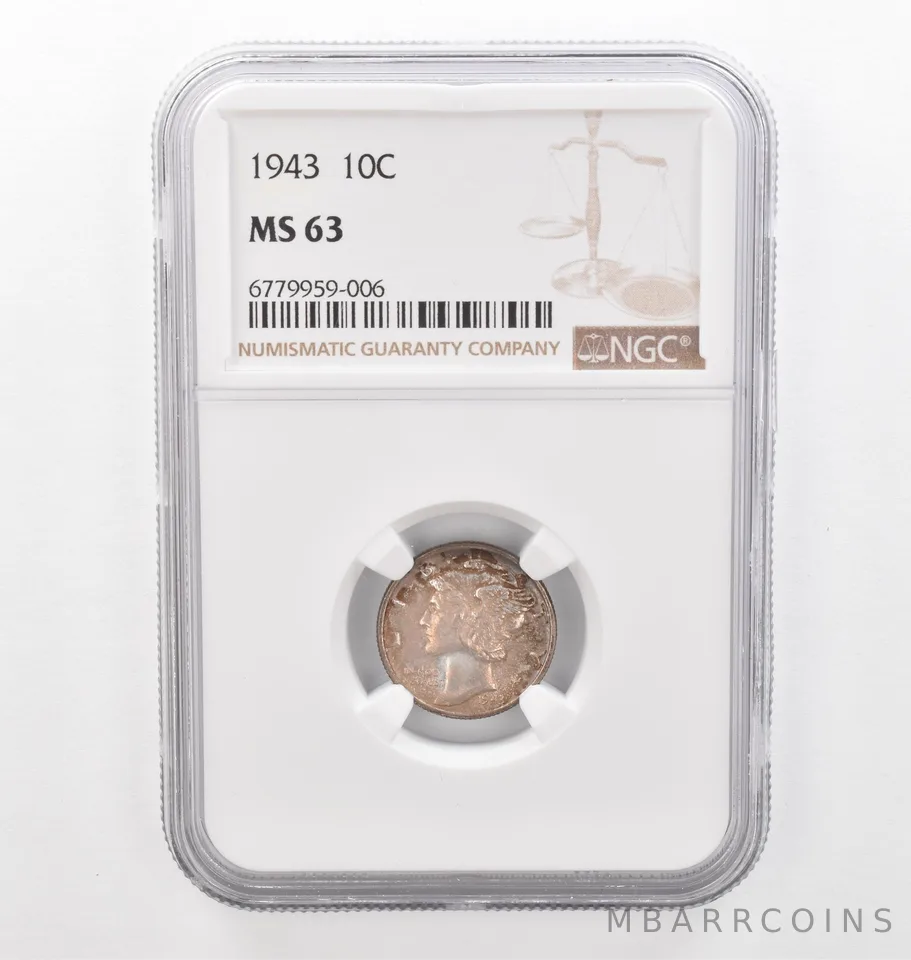 1943 Mercury Dime MS63 NGC Beautiful Tone *2203