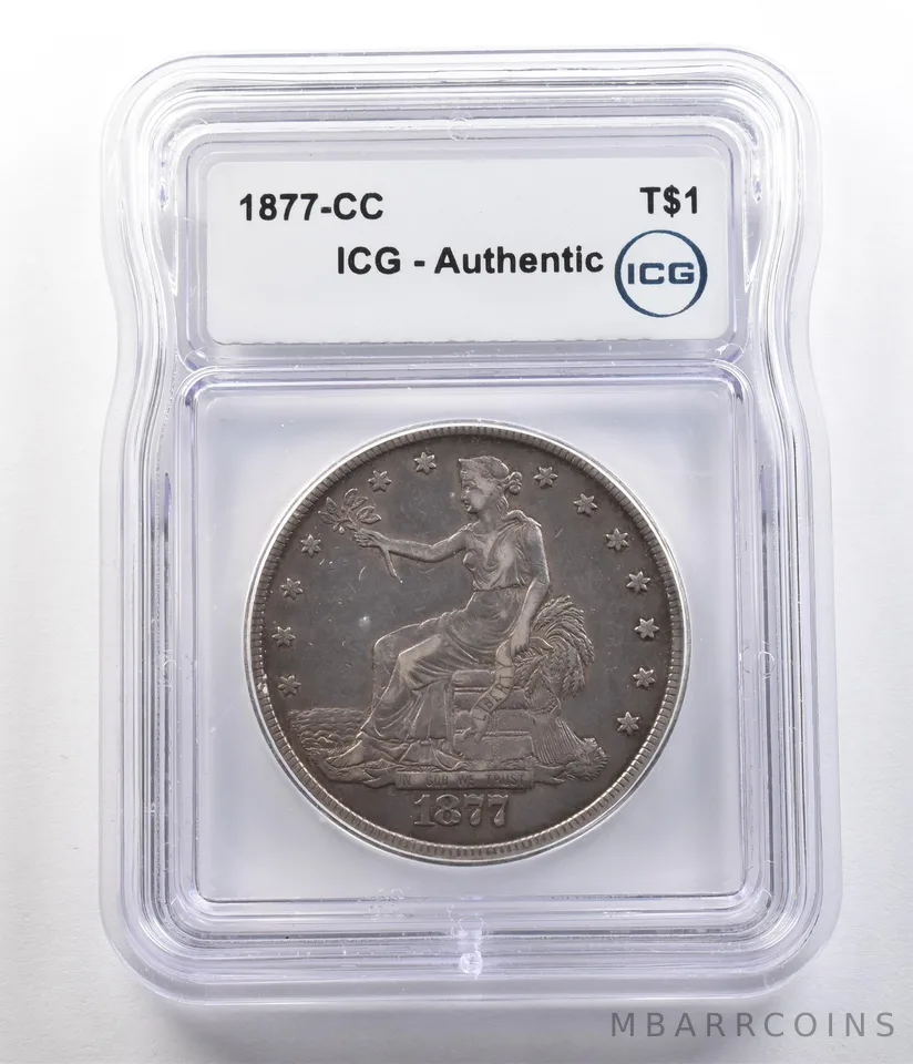1877-CC Seated Liberty Trade Dollar Authentic ICG *4733