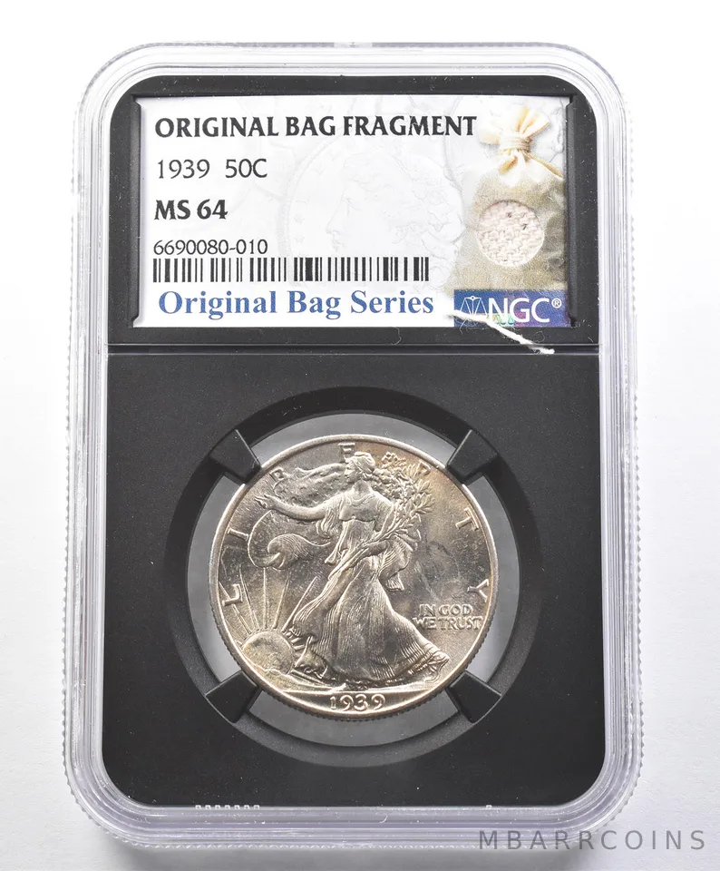1939 Walking Liberty Half Dollar Original Bag Fragment MS64 NGC *4118