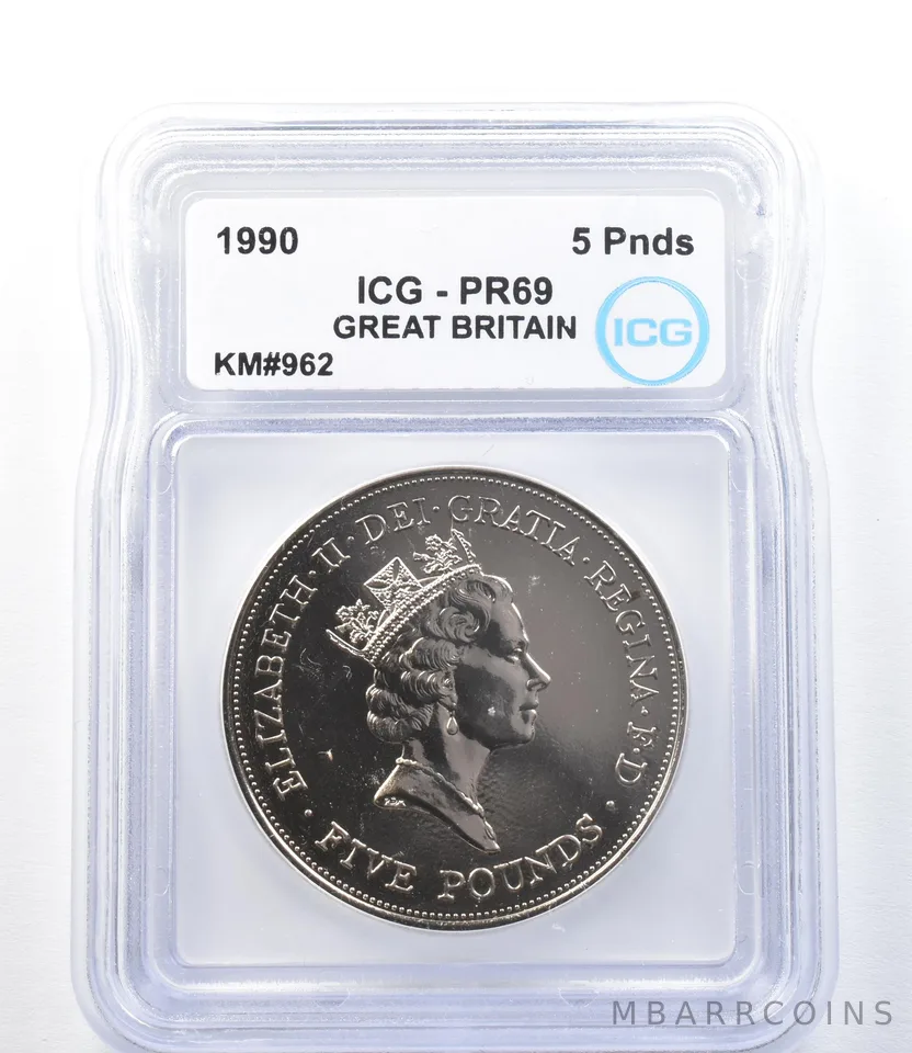 1990 Great Britain 5 Pounds KM#962 PR69 ICG *8877