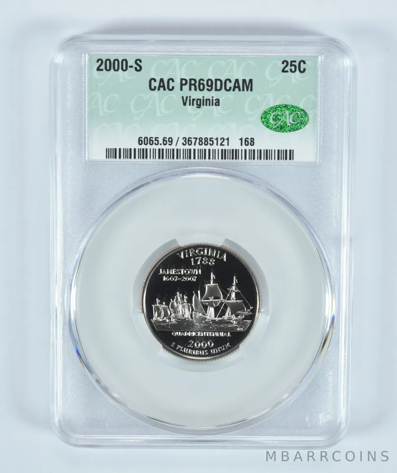 2000-S Washington State Quarter Virginia PR69 DCAM CAC CACg