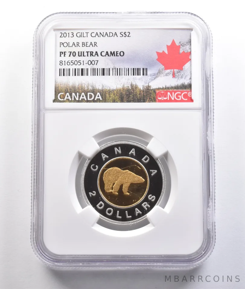 2013 Canada 2 Dollars Gilt Silver Polar Bear PF70 UCAM NGC *6923