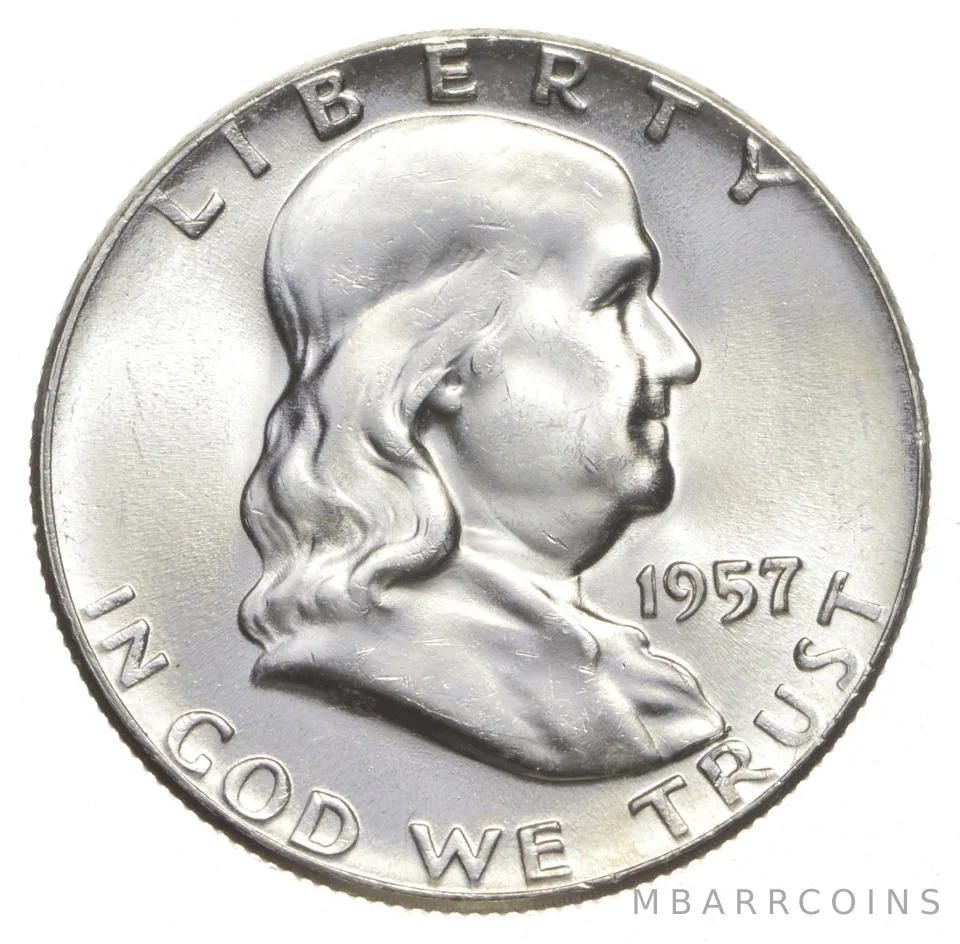 Choice Unc 1957-P Franklin Half Dollar Gem BU From Original Roll