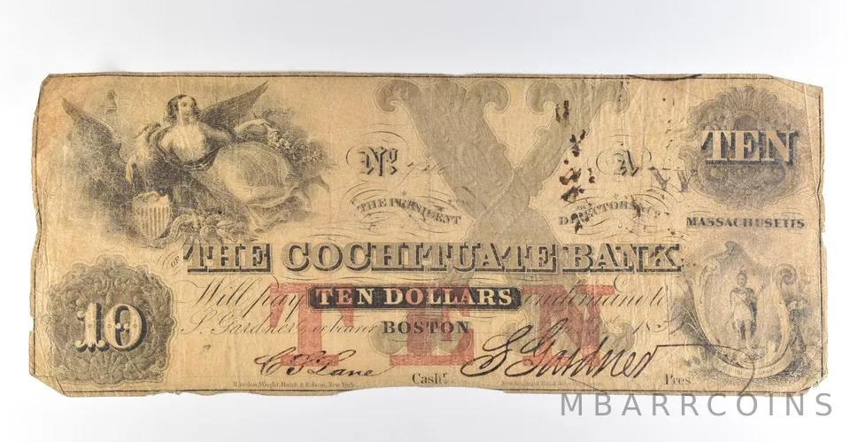 1851 $10 Boston MA Cochituate Bank Obsolete Note *8431
