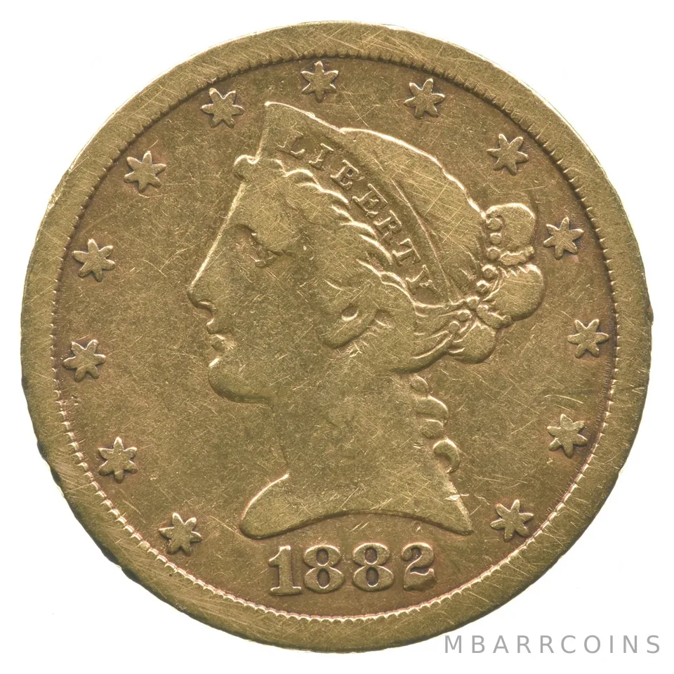 1882-CC $5 Liberty Head Gold Half Eagle a2635